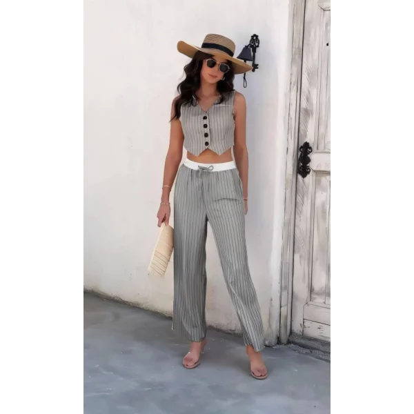 Kadın Dalgıç Krep Düğmeli Yelek Takım