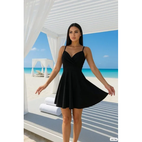 Kadın Dalgıç Krep Kumaş Askılı Mini Elbise