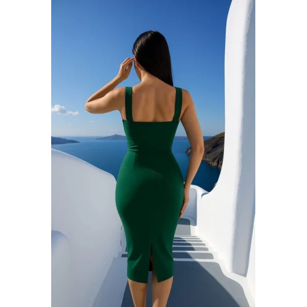 Kadın Dalgıç Krep Kumaş Yırtmaç Detaylı Midi Boy Elbise