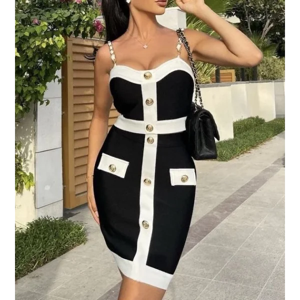 Kadın Dalgıç Kumaş Düğme Ve Zincir Detaylı Ikili Takım