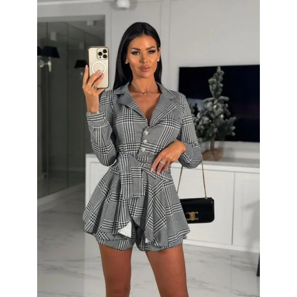 Kadın Dalgıç Kumaş Ekose Baskı şort Elbise