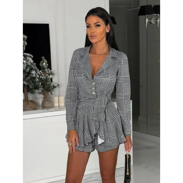 Kadın Dalgıç Kumaş Ekose Baskı şort Elbise