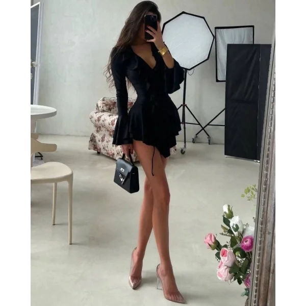 Kadın Dalgıç Kumaş Fırfırlı Elbise