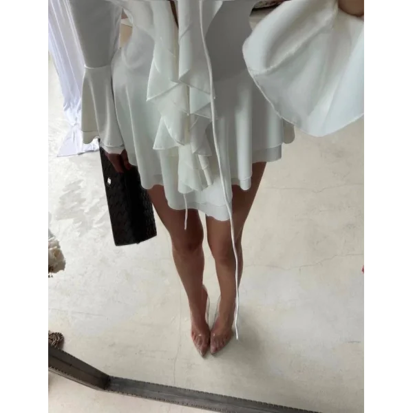 Kadın Dalgıç Kumaş Fırfırlı Elbise