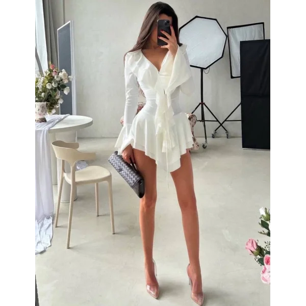 Kadın Dalgıç Kumaş Fırfırlı Elbise