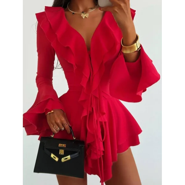 Kadın Dalgıç Kumaş Fırfırlı Elbise