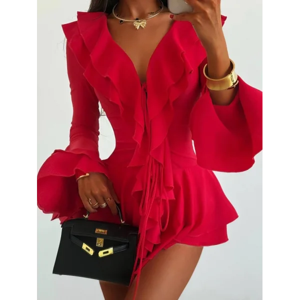 Kadın Dalgıç Kumaş Fırfırlı Elbise