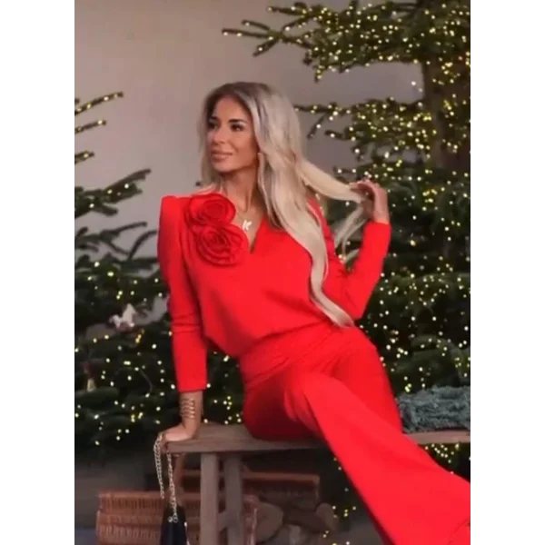 Kadın Dalgıç Kumaş Gül Aksesuar Detaylı Ikili Takım