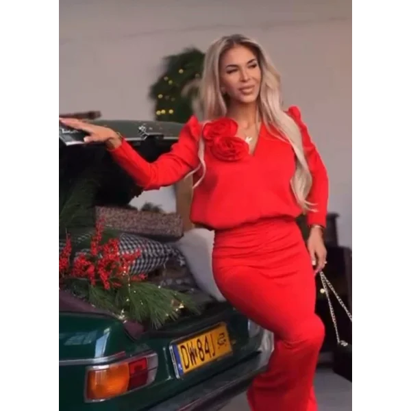 Kadın Dalgıç Kumaş Gül Aksesuar Detaylı Ikili Takım