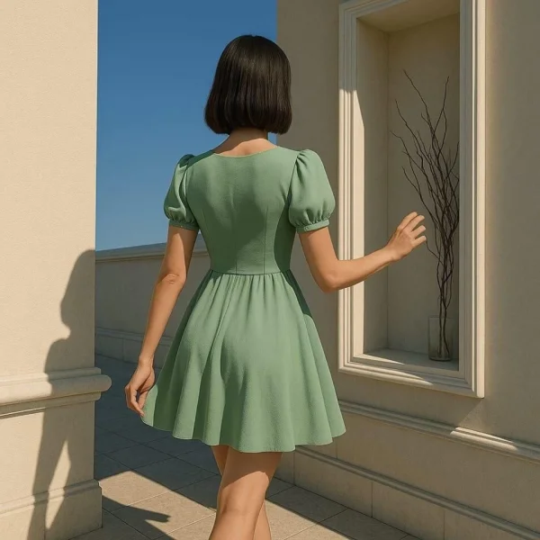 Kadın Dalgıç Kumaş Kalp Yaka Elbise