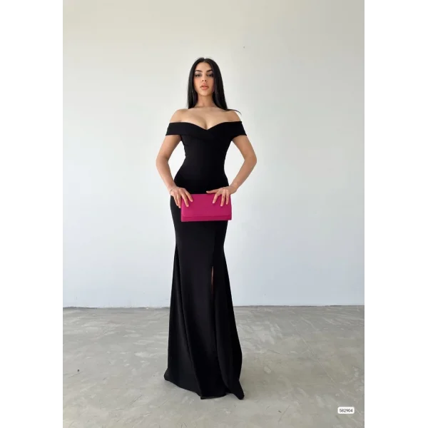 Kadın Dalgıç Kumaş Kayık Yaka Ve Dekolte Detaylı Elbise