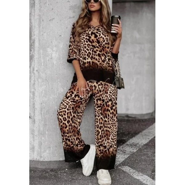 Kadın Dalgıç Kumaş Leopar Desenli Fermuar Detaylı Ikili Tamım