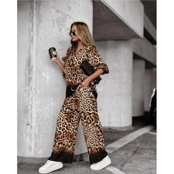 Kadın Dalgıç Kumaş Leopar Desenli Fermuar Detaylı Ikili Tamım