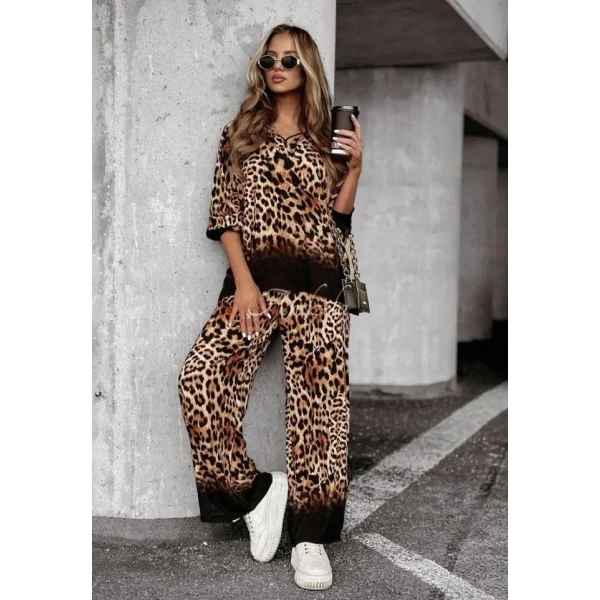 Kadın Dalgıç Kumaş Leopar Desenli Fermuar Detaylı Ikili Tamım