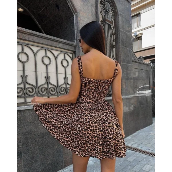 Kadın Dalgıç Kumaş önden Bağlamalı Leopar Desenli Elbise