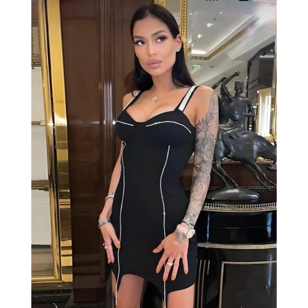 Kadın Dalgıç Kumaş Taş Aksesuarlı Mini Boy Elbise