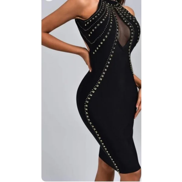 Kadın Dalgıç Kumaş Taş Detaylı Mini Boy Elbise