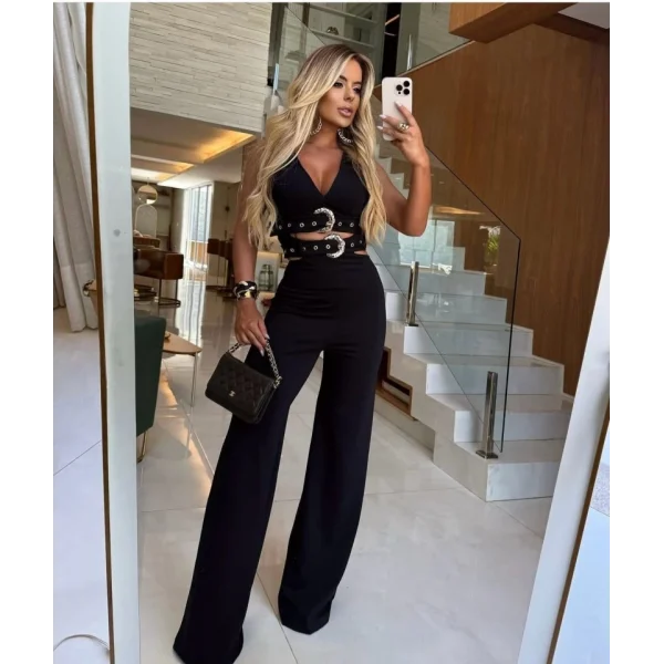 Kadın Dalgıç Kumaş Tokalı Kemerli Tulum Elbise