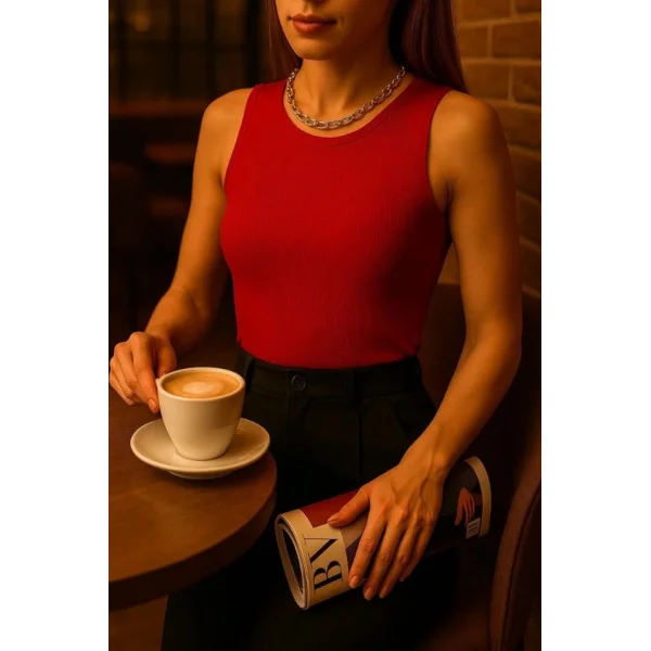 Kadın Damla Sırt Dekolte Çapraz Detay Kolsuz Triko Bluz