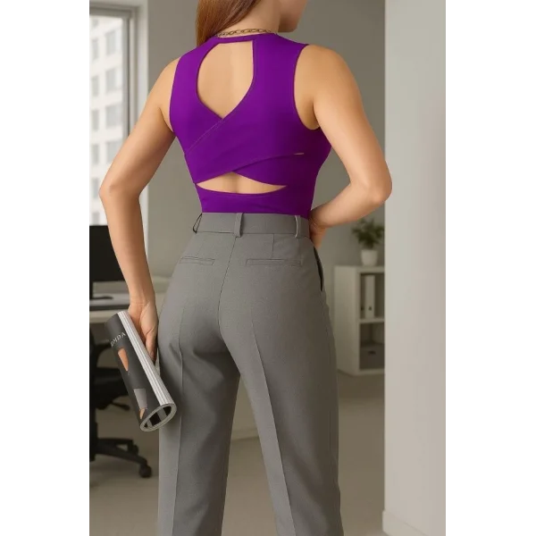 Kadın Damla Sırt Dekolte Çapraz Detay Kolsuz Triko Bluz