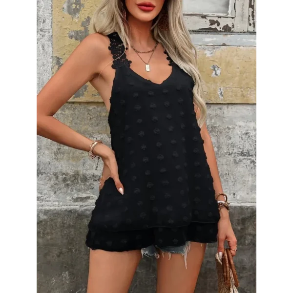 Kadın Dantel Askılı V Yakalı Sırtı çapraz Detaylı Ponpon Bluz