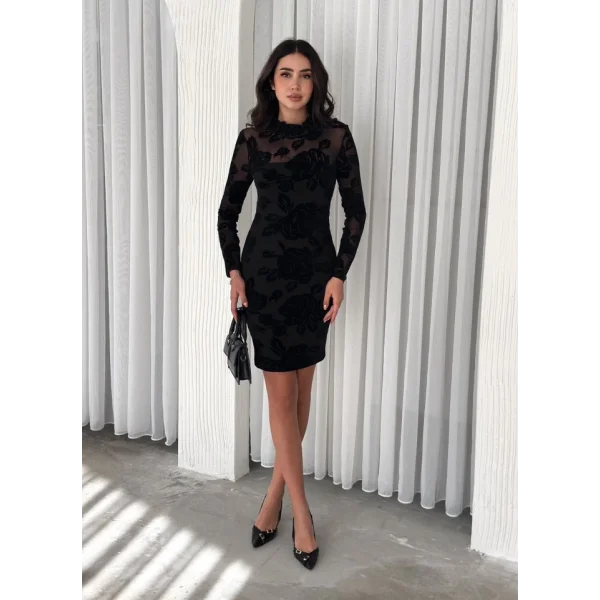 Kadin Dantel Detay Mini Kalem Elbise