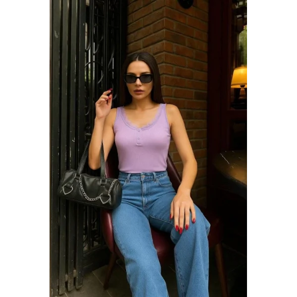 Kadın Dantel Detaylı Düğmeli Bluz