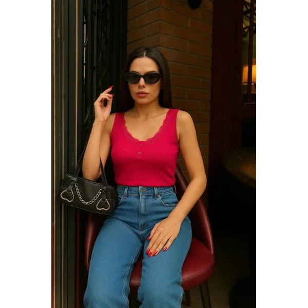 Kadın Dantel Detaylı Düğmeli Bluz