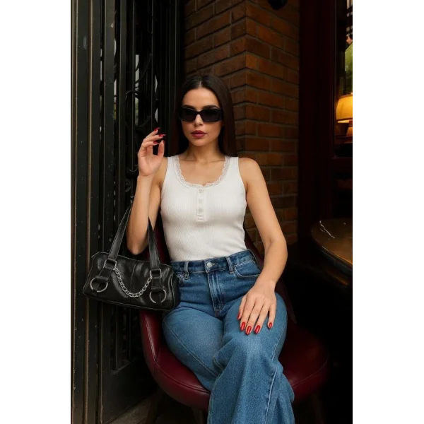 Kadın Dantel Detaylı Düğmeli Bluz