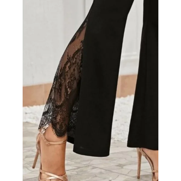 Kadın Dantel Eklemeli Ispanyol Paça Scuba Tayt Pantalon