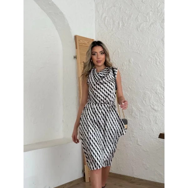 Kadın Degaje Yaka önden çapraz Detay Saten Midi Elbise