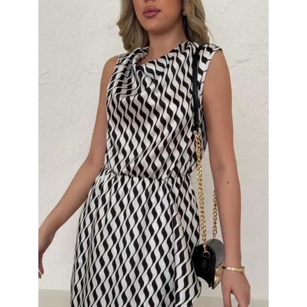 Kadın Degaje Yaka önden çapraz Detay Saten Midi Elbise