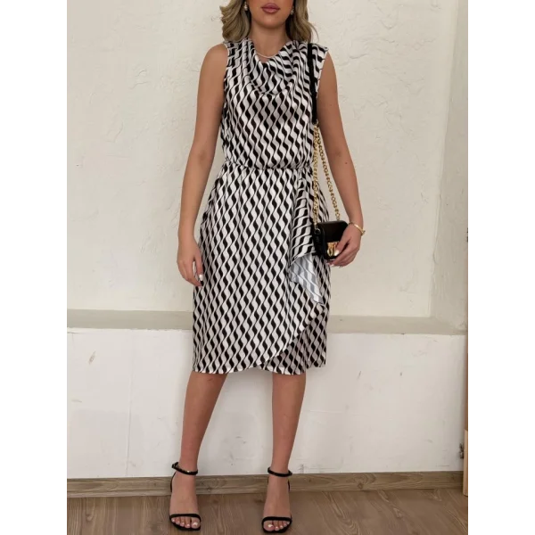 Kadın Degaje Yaka önden çapraz Detay Saten Midi Elbise