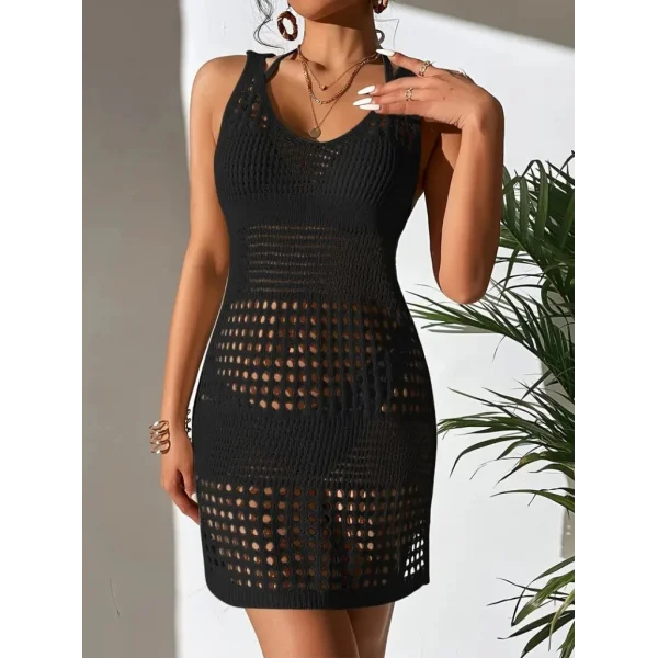 Kadın Delikli örgü Detay Mini Triko Pareo Elbise