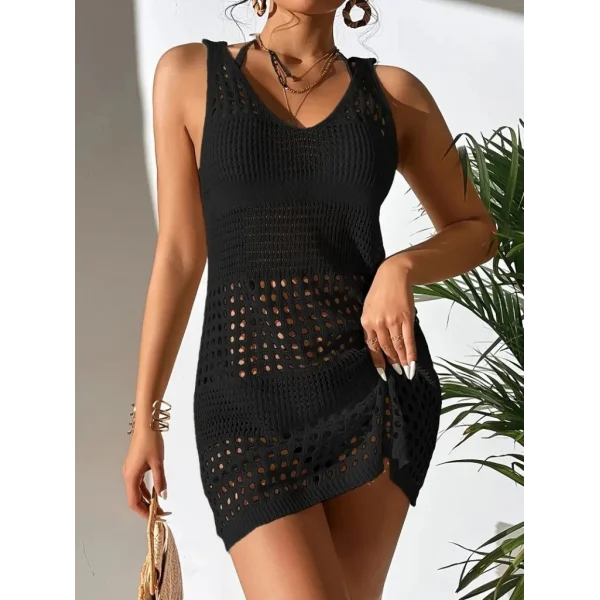 Kadın Delikli örgü Detay Mini Triko Pareo Elbise