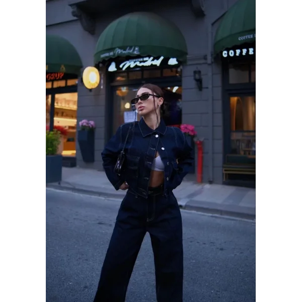 Kadın Denim Jeans Kot Takım - Siyah