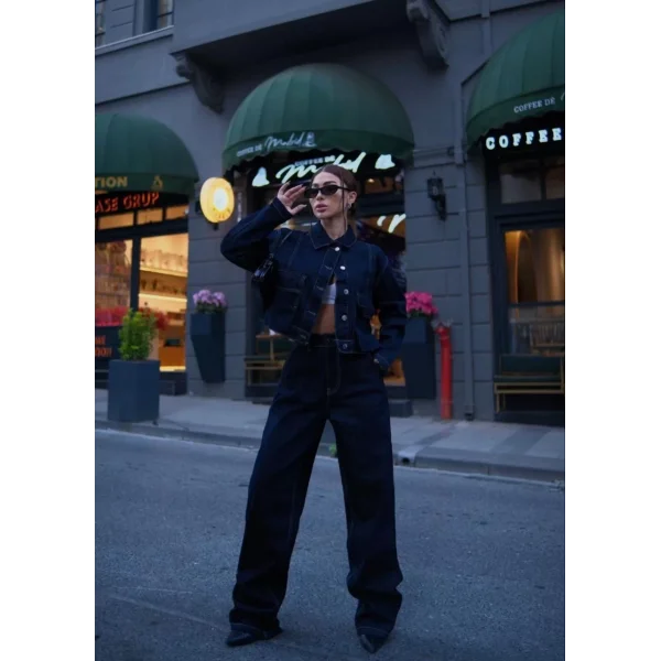 Kadın Denim Jeans Kot Takım - Siyah