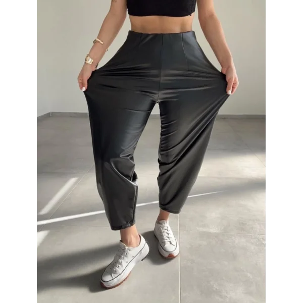 Kadın Deri Kumaş şardolu Balon Pantolon