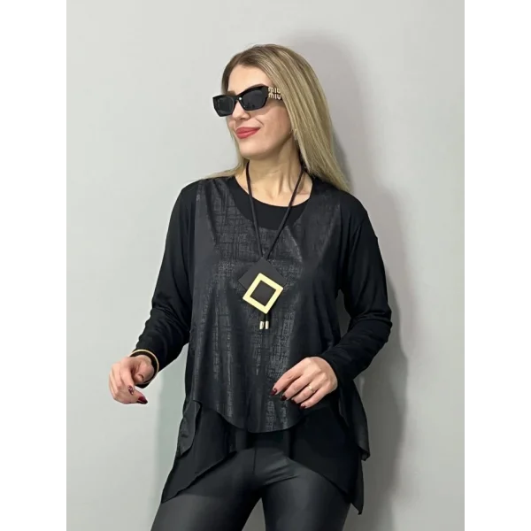 Kadın Deri Yelek Bluz Ve Kolye 3lü Takım