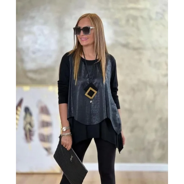 Kadın Deri Yelek Bluz Ve Kolye 3lü Takım