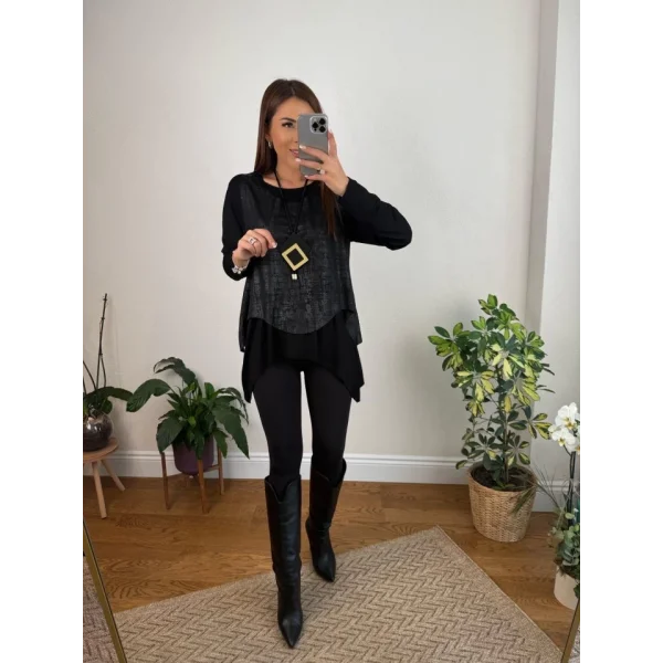 Kadın Deri Yelek Bluz Ve Kolye 3lü Takım