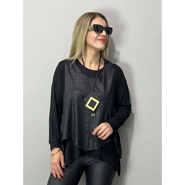 Kadın Deri Yelek Bluz Ve Kolye 3lü Takım