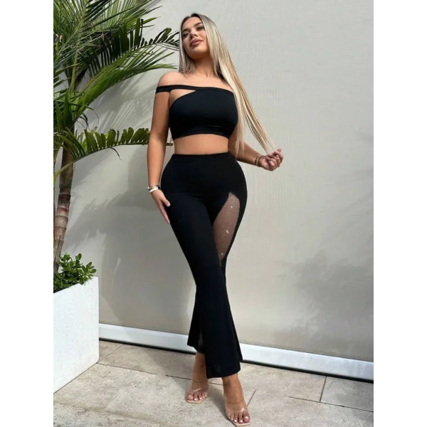 Kadın Derin Simli Tül Detay Ispanyol Paça Dalgıç Pantolon