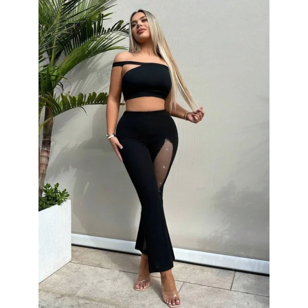 Kadın Derin Simli Tül Detay Ispanyol Paça Dalgıç Pantolon