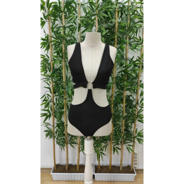 Kadın Derin V Yakalı çapraz Kesim çentikli Toka Detay Tek Parça Dalgıç Mayo