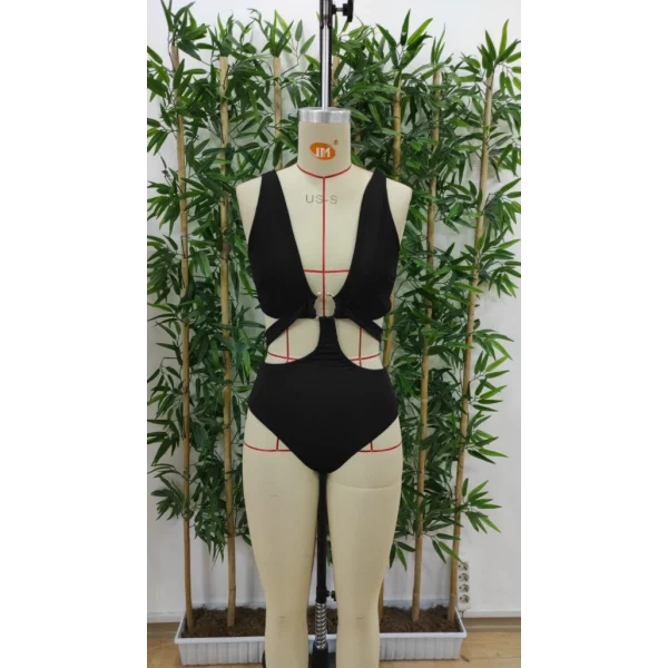 Kadın Derin V Yakalı çapraz Kesim çentikli Toka Detay Tek Parça Dalgıç Mayo