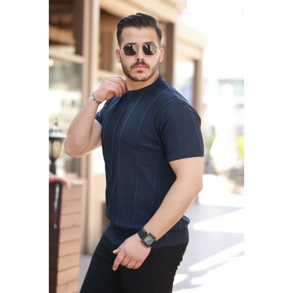 Kadın Desenli çizgi Kabartmalı Kısa Kollu Tişört