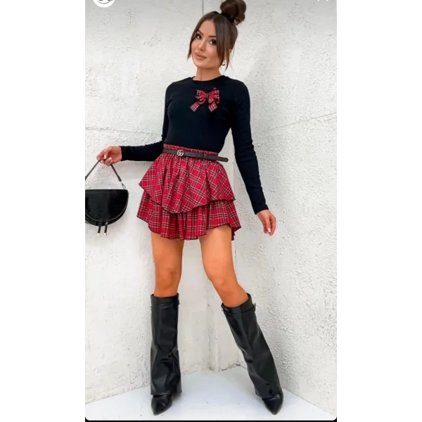 Kadın Dijital Baskılı Dalgıç Kumaş Fıyonk Aksesuarlı Takım