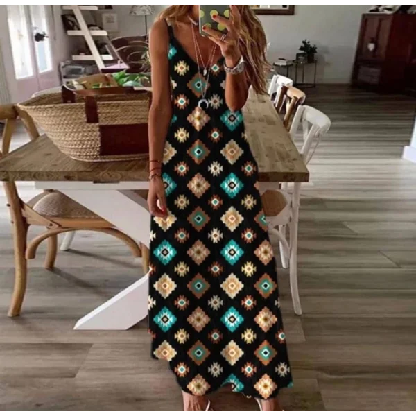 Kadın Dijital Baskılı Suprem Kumaş Askılı Maxi Boy Elbise