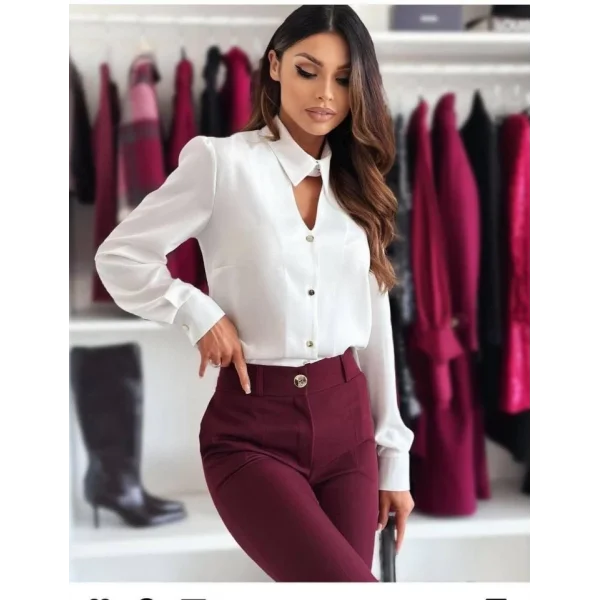 Kadın Dokuma Viskon Kumaş V Yaka Dekolte Ve Metal Düğme Detaylı Gömlek